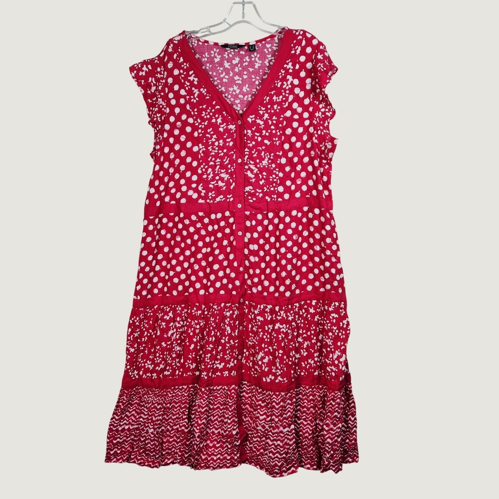 Dennis Basso Midi Dress Womens Plus 1X Raspberry Rayon Tiered Beach Boho A662241